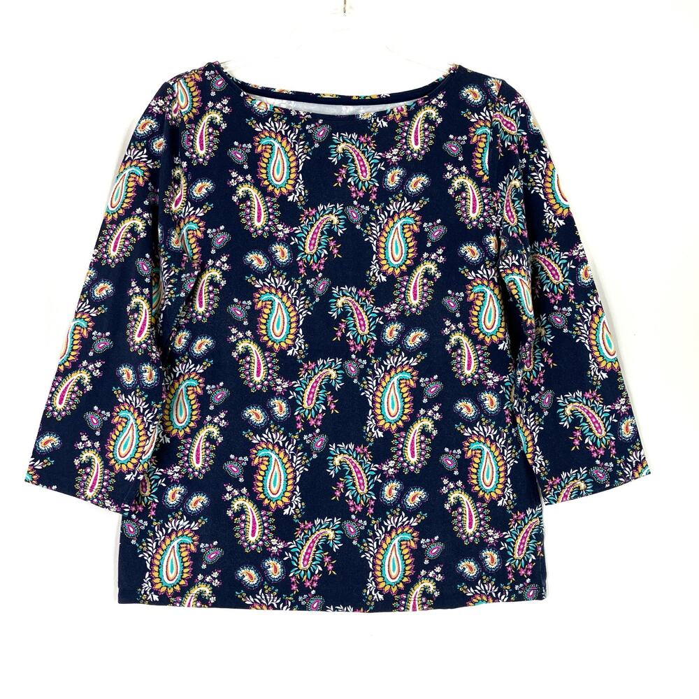 Talbots The Talbots Tee Navy Paisley 3/4 Sleeve Shirt Cotton Womens Large
